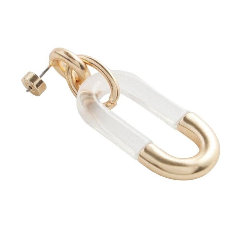 Chico's Earrings Neutral Link Lucite Gold Tone NWT Modern Artistic Coastal - Picture 3 of 3